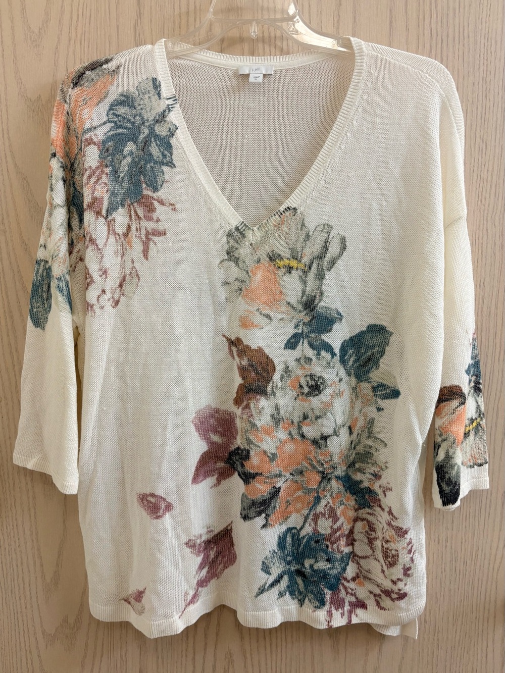 J. Jill Cream Floral V-Neck Knit Tunic - Picture 1 of 3